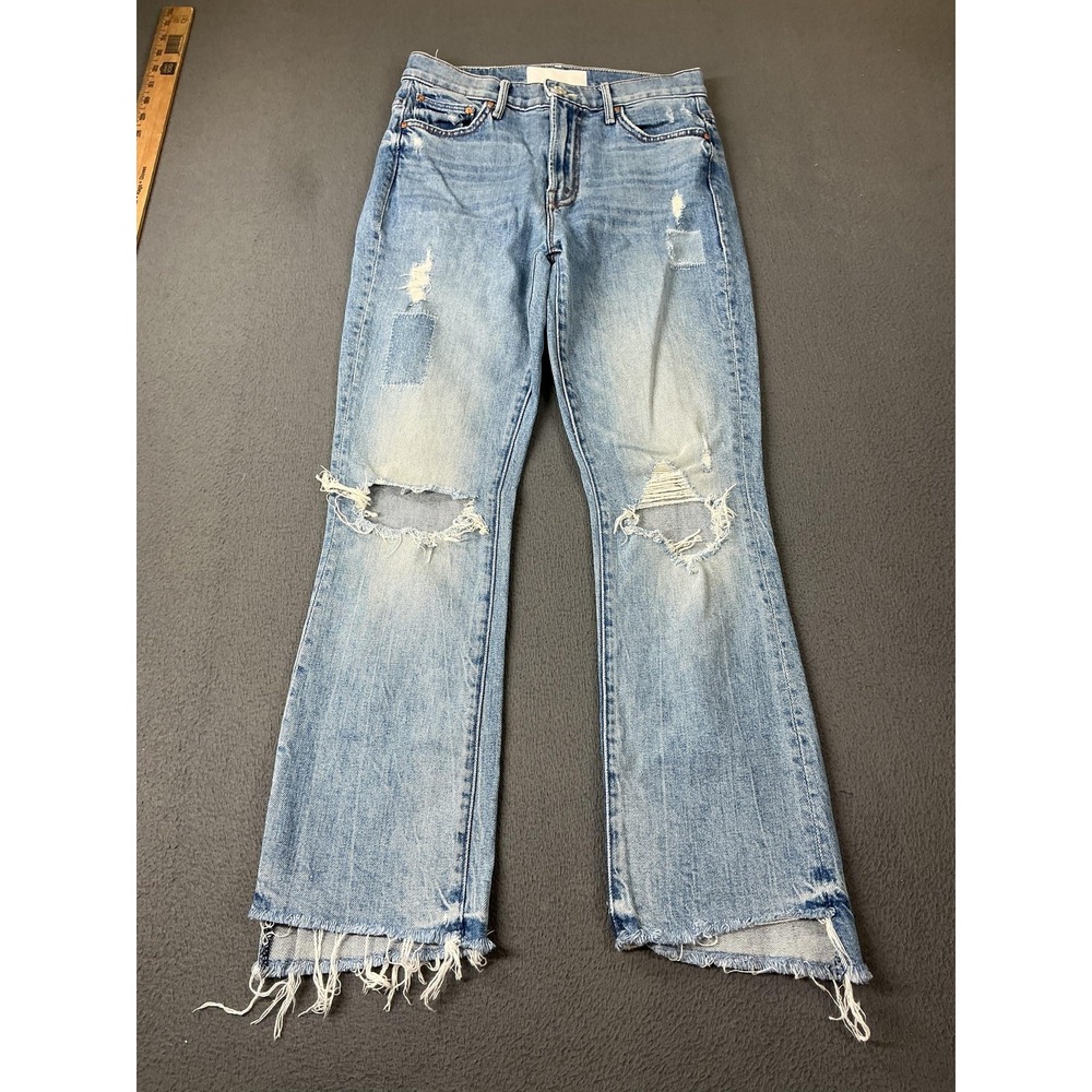 Mother Jeans Womens 30 Blue Cropped Relaxed Distressed Fringe 27 Inseam